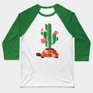 Turtle Cactus Illustration Baseball T-Shirt